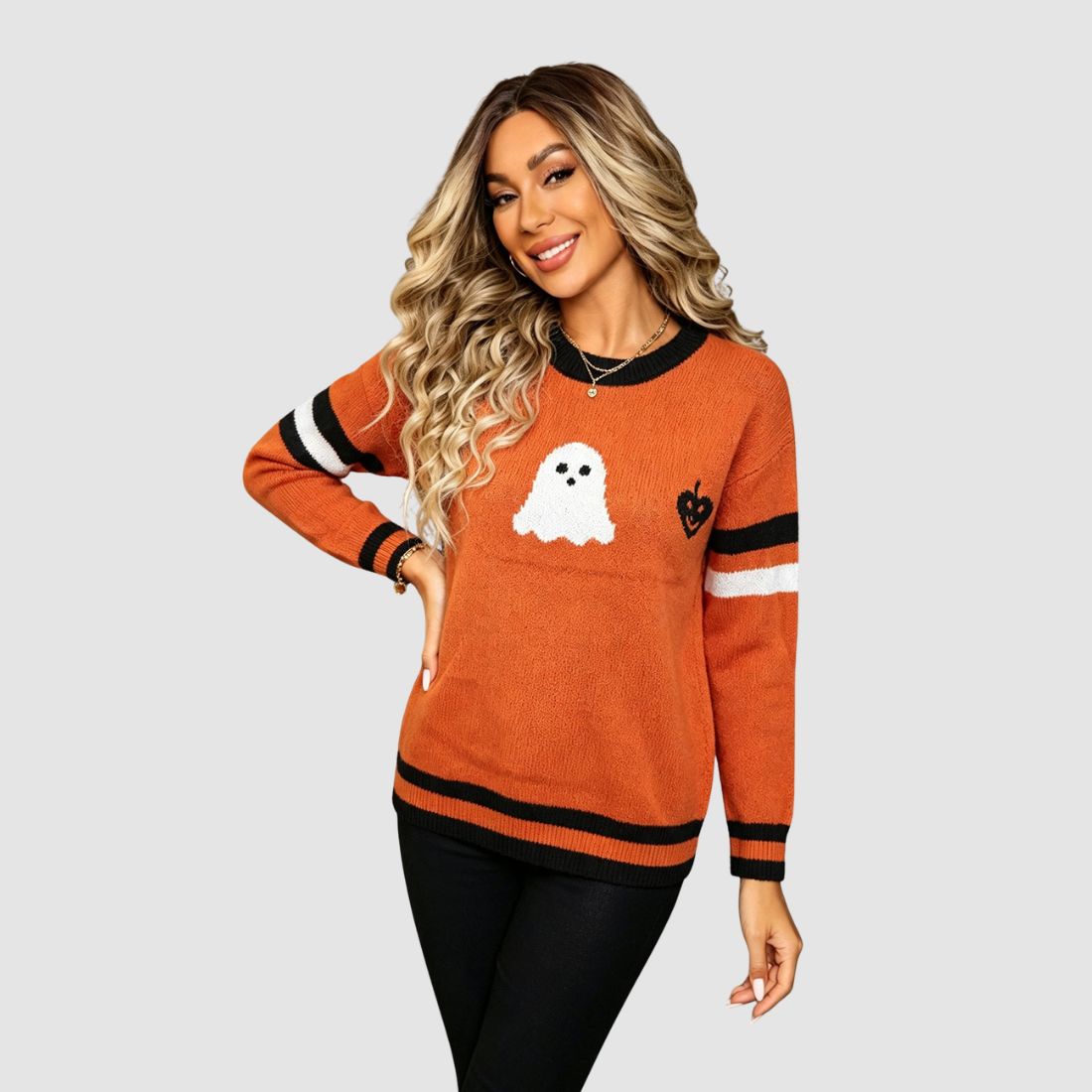 Wholesale Women's Halloween Witch Ghost Pumpkin Knit Sweater