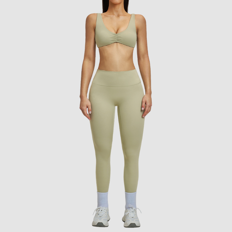 Wholesale Women's Brushed Halter Neck Backless Sports Bra + High-Waist Leggings Set – Yoga Fitness Activewear