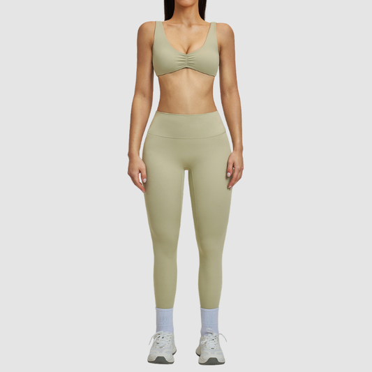 Wholesale Women's Brushed Halter Neck Backless Sports Bra + High-Waist Leggings Set – Yoga Fitness Activewear