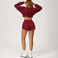 LOOSE HOODED AND FULL ZIPPER SWEATSHIRT + DRAWSTRING SHORTS 2 PIECES SET