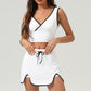 V-neck Sports Crop Top + Color-Blocked Skirt 2-Piece Set