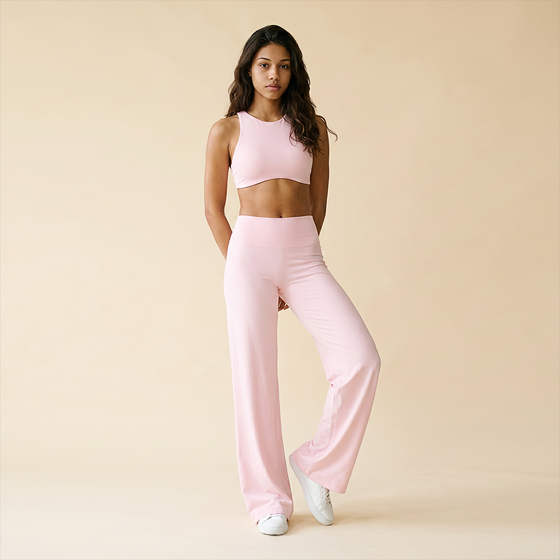 Wholesale Women's Brushed Fabric Sports Bra and Wide-Leg Pants Set