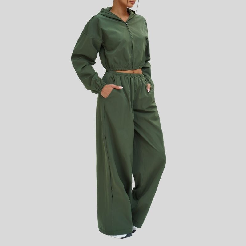 Wholesale sun protection hooded jacket + loose wide-leg pants