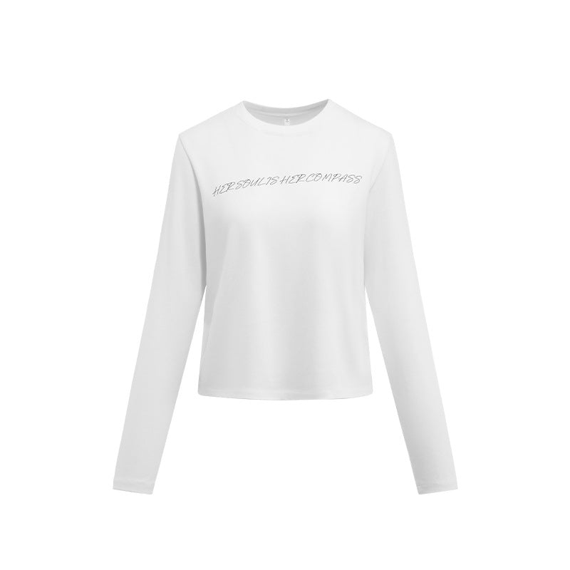 Round neck slim waist printed top