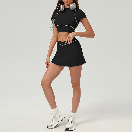 Splicing color Crop top + Tennis Skirt 2-piece set