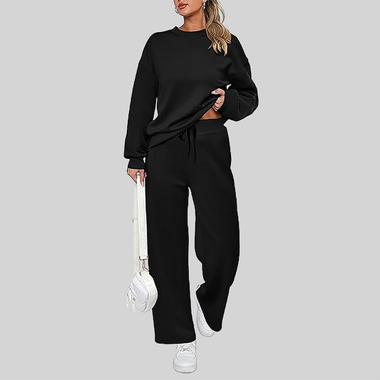 Wholesale Women's Long Sleeve Knit Sweatshirt & Wide-Leg Pants Set