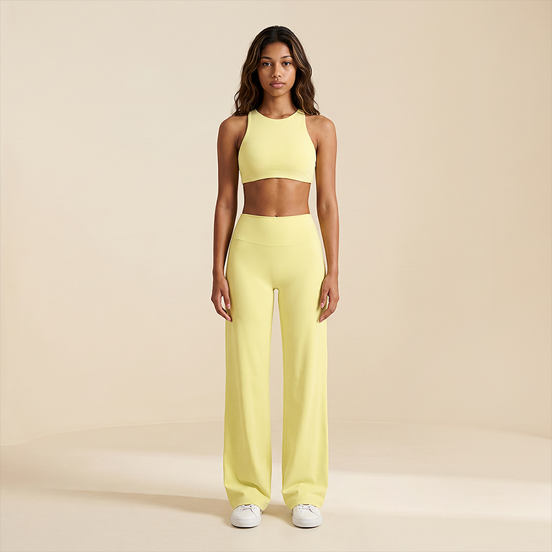 Wholesale Women's Brushed Fabric Sports Bra and Wide-Leg Pants Set