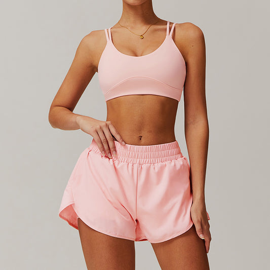 Cross Back Yoga Sports BH+Pocket Fitness Yoga Shorts