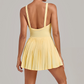 Wholesale Women's Colorblock Open-Back Tennis Dress – Anti-Exposure Pleated Yoga Skirt with Pockets