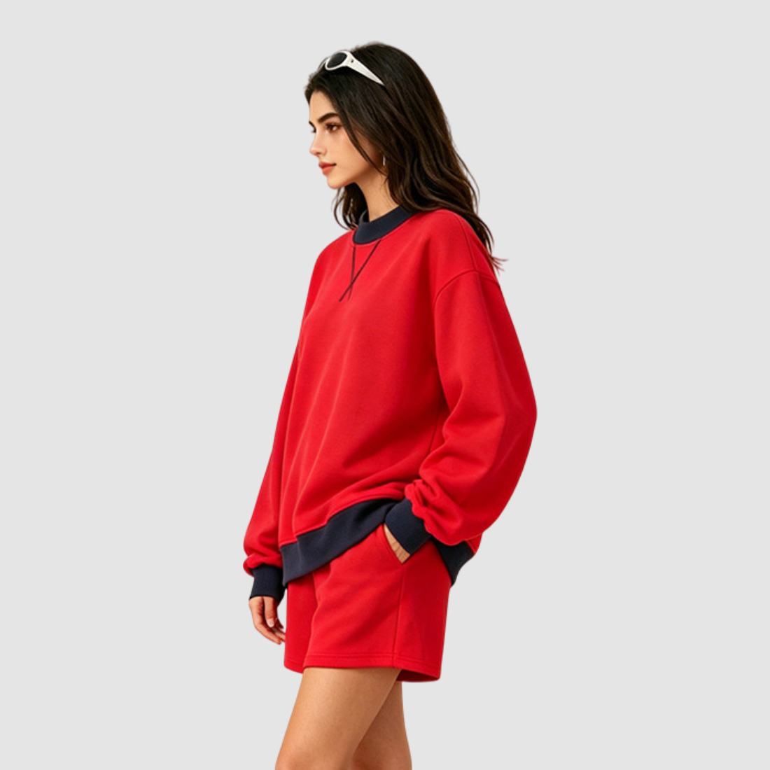 Wholesale Women’s Fleece-Lined Contrast Mock-Neck Sweatshirt