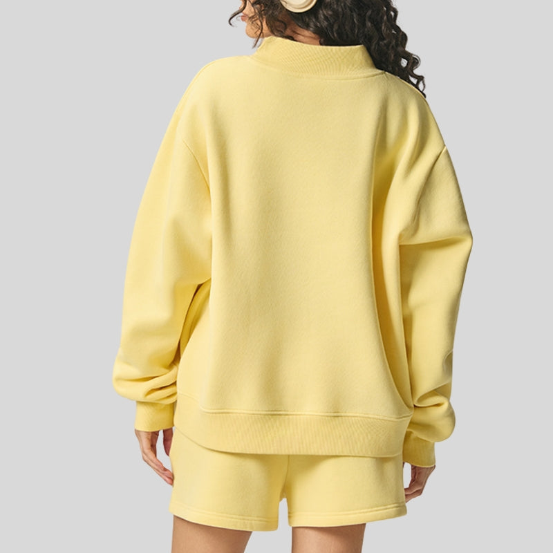 Semi-High Neck Top + Drawstring Shorts 2-piece set