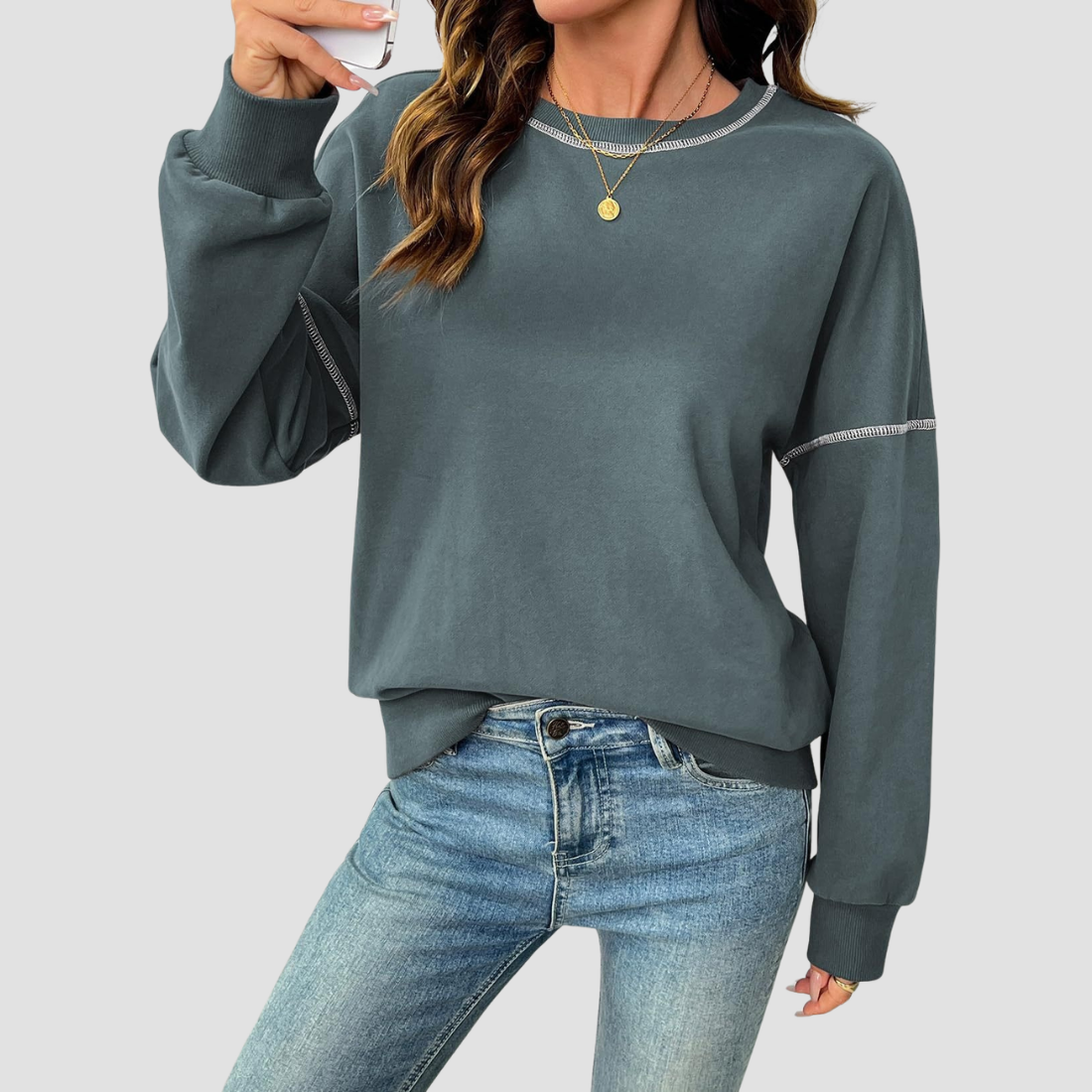 Wholesale Round Neck Seam Detail Sweatshirt – Casual Loose Sportswear Hoodie