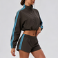 Wholesale Zebra striped zip-up long-sleeved jacket + high-waisted athletic shorts (Pre-sale)