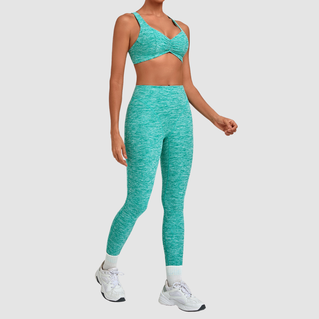 [Wholesale Women’s Ruched Sports Bra & High-Waist Leggings Yoga Set – 9291+1567]