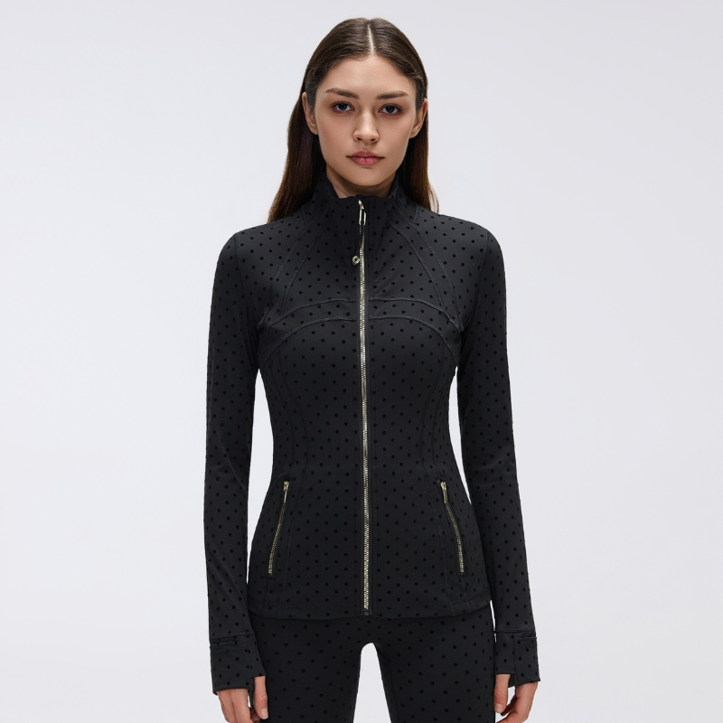 Wholesale Polka Dot Gold Zipper Stand Collar Jacket