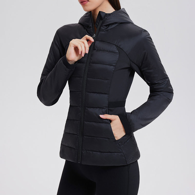 Slim and lightweight down jacket with hood