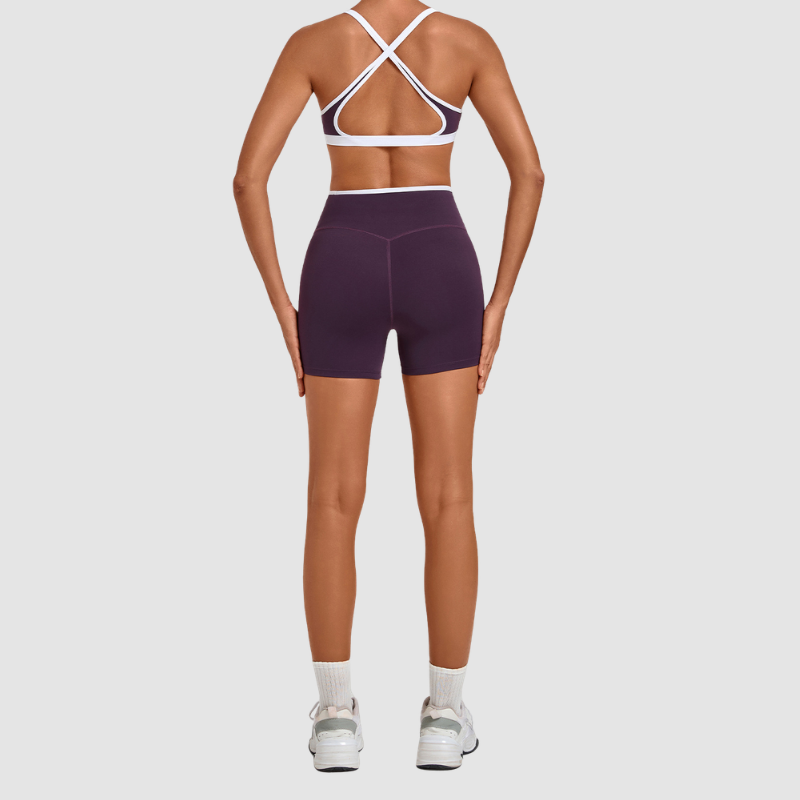 Wholesale Colorblock Detachable Hem Yoga Set Sports Bra & Short – Quick-Dry Activewear