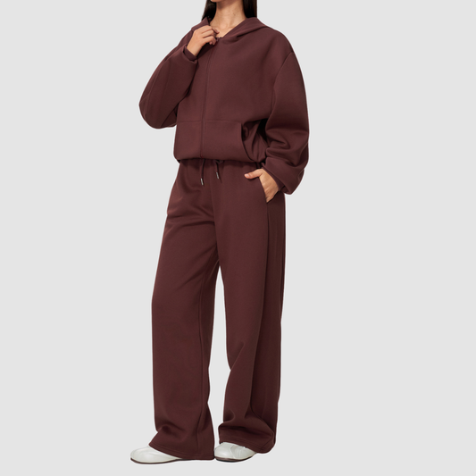 Wholesale Women's Warm Fleece-Lined Hooded Sweatshirt & Sweatpants Set