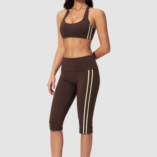 Wholesale Brushed V-Neck Sports Bra & Button-Up Cropped Pants Set