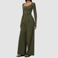 Wholesale Women's Brushed V-Neck Long Sleeve Top & Wide-Leg Pants Yoga Set