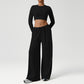 Snug-Fit Cropped Long Sleeves + Loose Drawstring Wide-Leg Pants 2-Piece Set