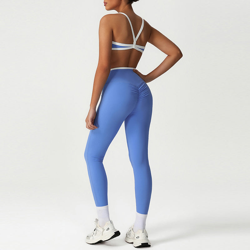 Cross-Back Color-Blocked Bra + High-Waisted Butt-Lifting Leggings 2-Piece Set