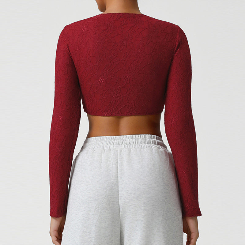 Lace Cropped Sports Long Sleeve