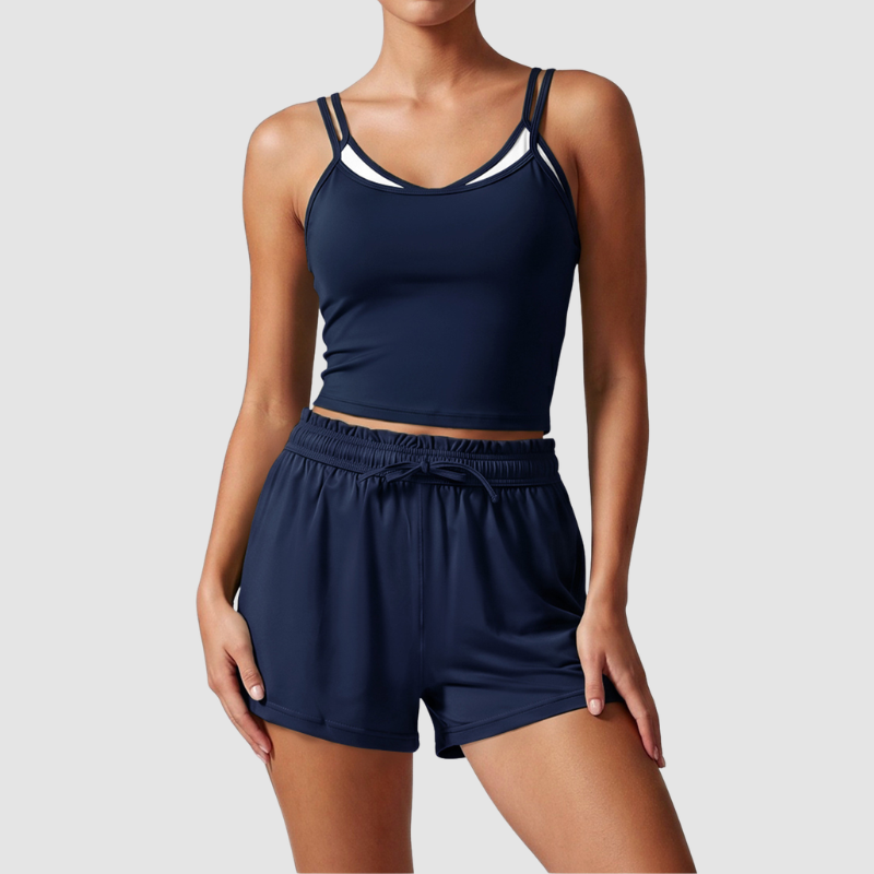 Wholesale Women's Spaghetti-Strap Sports Bra & Tennis Shorts Set – Barely-There Activewear
