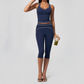 Wholesale Women's Colorblock Brushed Yoga Set: Halter V-Neck Top & Capri Pants