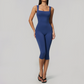 Wholesale Women's Bare-Feel Square Neck Yoga Jumpsuit with Chest Pad & Capri Shorts
