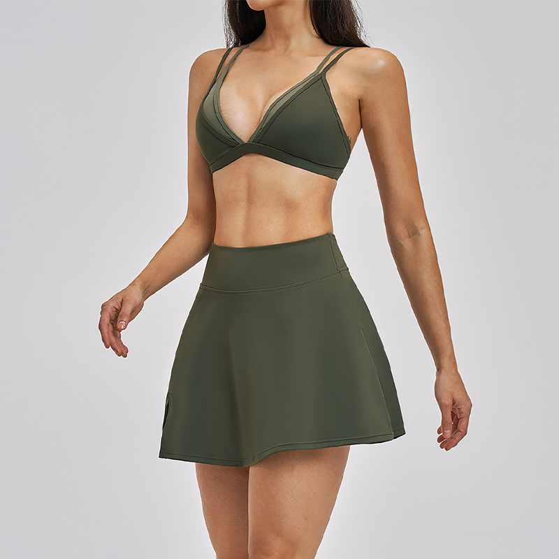 Naked and beautiful back bra + anti glare two-piece skirt 2-piece set