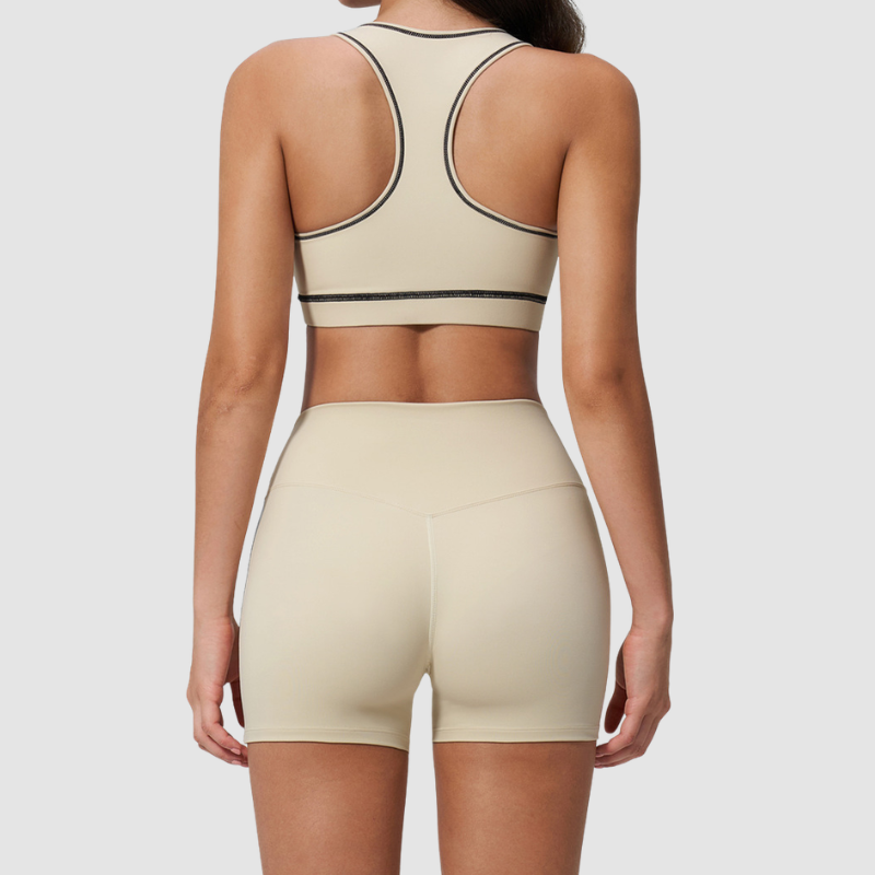 Wholesale Women's Seamless Seam-Detail Sports Bra + High-Waist Shorts Set – Butt-Lifting Yoga Gym Activewear