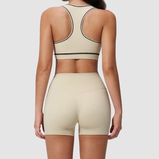 Wholesale Women's Seamless Seam-Detail Sports Bra + High-Waist Shorts Set – Butt-Lifting Yoga Gym Activewear