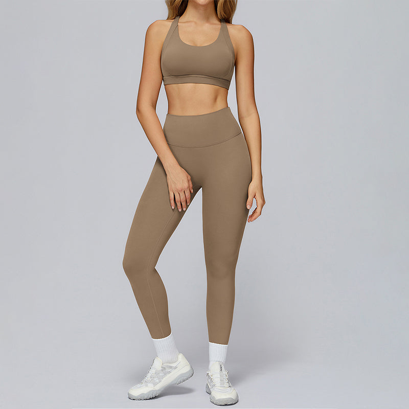 Cross-back sports bra+Hip-lifting leggings 2-PIECE SET
