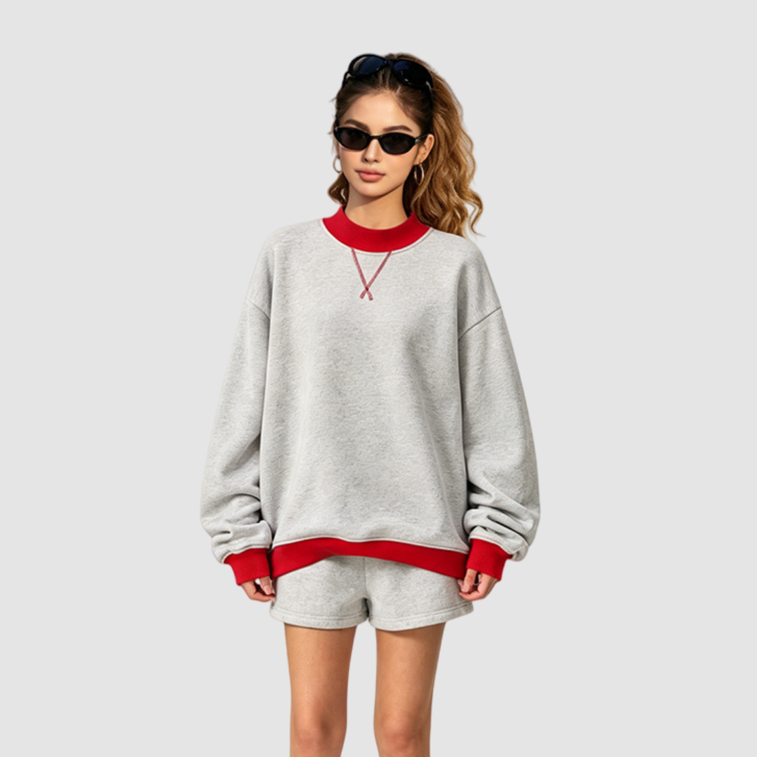 Wholesale Women’s Fleece-Lined Contrast Mock-Neck Sweatshirt