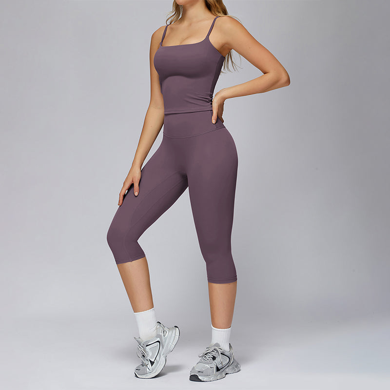 Sports vest + Mid-length leggings 2-piece set