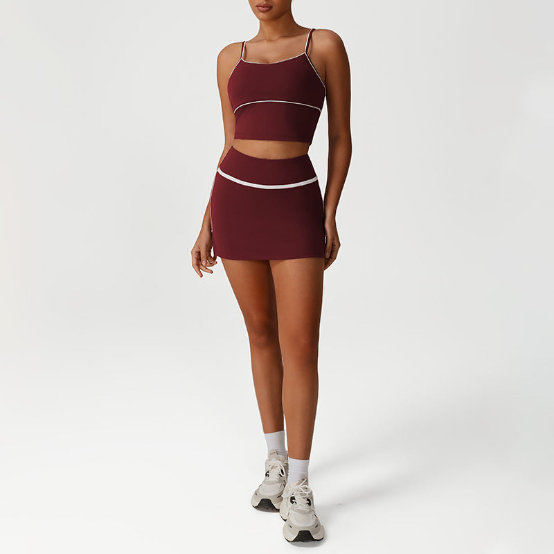 Snug-Fit Low-Cut Crop Top + Elastic Waistband Skirt 2-Piece Set