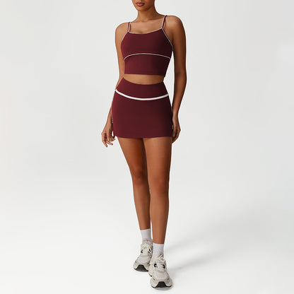 Snug-Fit Low-Cut Crop Top + Elastic Waistband Skirt 2-Piece Set