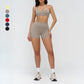Halter-neck open-back sports bra + high-waisted shorts 2-piece set