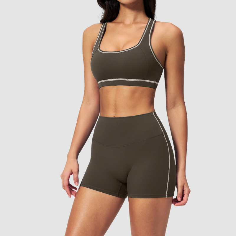 Wholesale Women's Seamless Seam-Detail Sports Bra + High-Waist Shorts Set – Butt-Lifting Yoga Gym Activewear