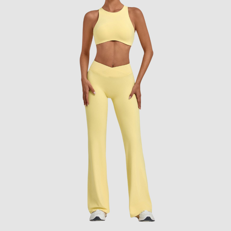 Wholesale Women's Sleeveless Yoga Set – Tummy Control Butt-Lifting Flare Pants 1081+9089