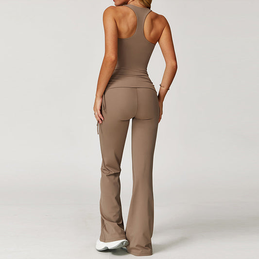 Nude Racerback yoga bra + Flared Leg pants 2-piece set
