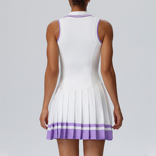 Women's Colorblock Polo Neck Tennis Dress with Built-in Chest Pad