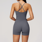 Wholesale Women's Cross-Back High Waist Yoga Set Sports Bra & Shorts with Chest Pad