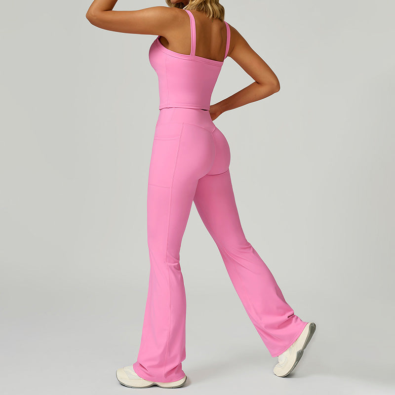 Thin straps Tank Top + Flared Leg pants 2-piece set