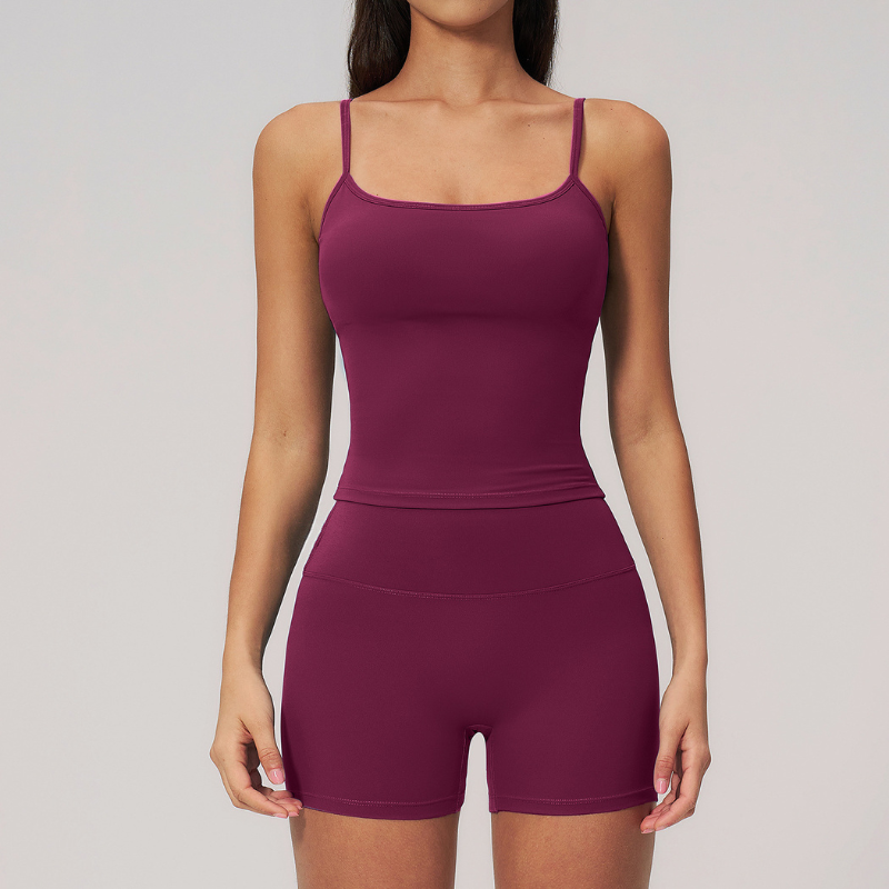 Wholesale Seam-Detail Racerback Tank Top & High-Waist Biker Shorts Set – Brushed Yoga 2-Piece