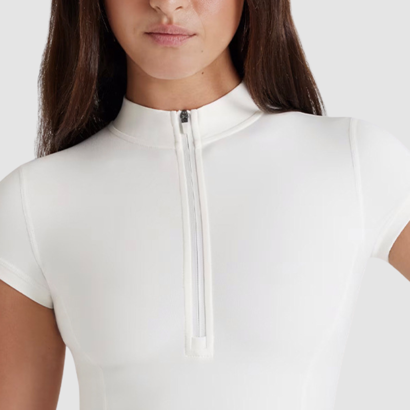 Wholesale Women's Zip-Up Short Sleeve Top & Shorts Set – Athletic Two-Piece