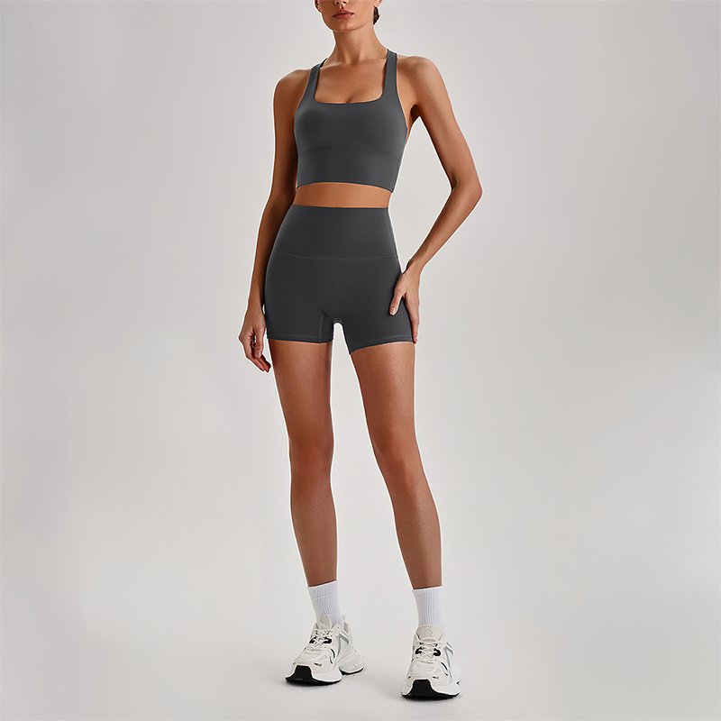 Wholesale Cross-Back Sports Bra & High-Waist Biker Shorts Set – Naked-Feel Quick-Dry Yoga 2-Piece