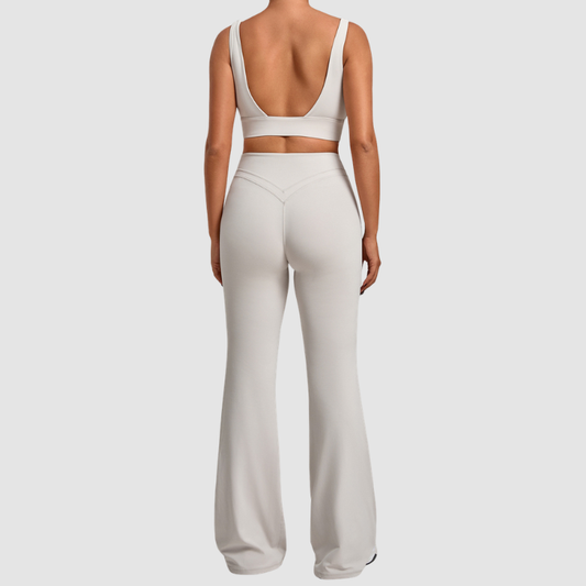 Wholesale Women's Naked-Feel Sports Bra + Flare Pants Set – Moisture-Wicking Yoga Fitness Activewear