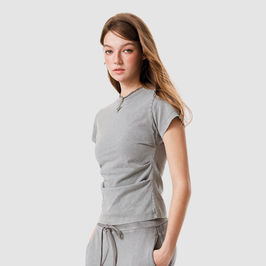 Wholesale Women’s Washed Fitted Crop Tee – Cotton Crew-Neck Short Sleeve
